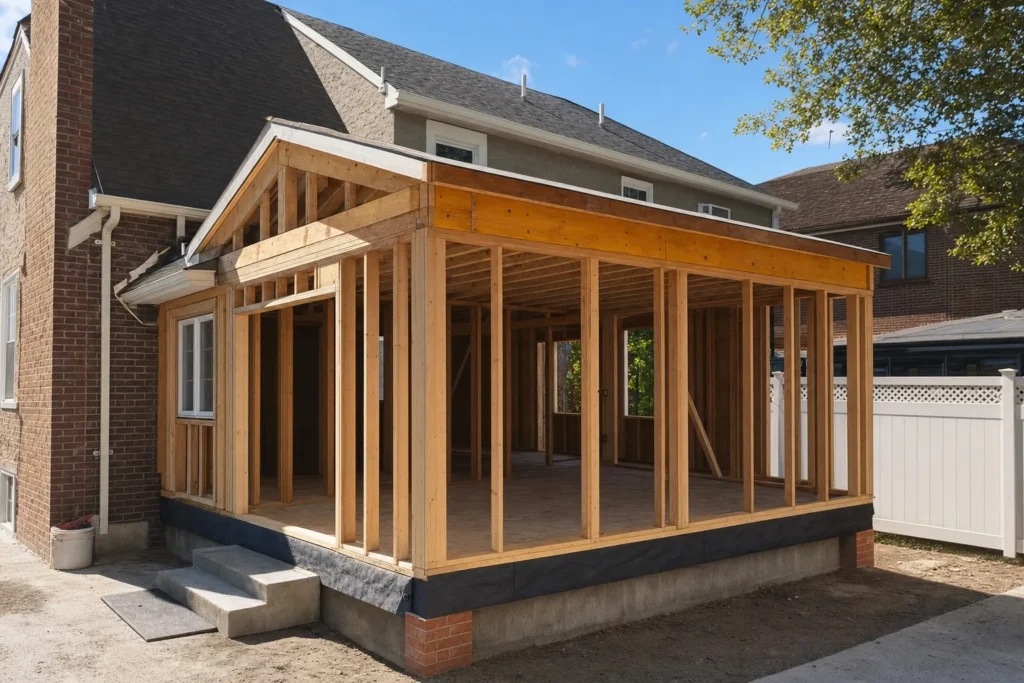 Home addition under construction on a Queens house