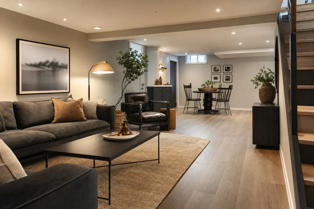 Basement lounge in Queens, NY by CityCore Builders