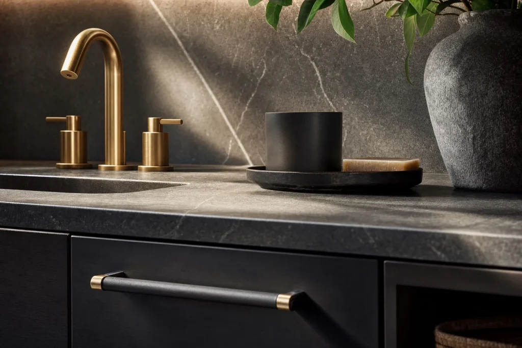 Brushed brass fixtures and hardware by CityCore Builders