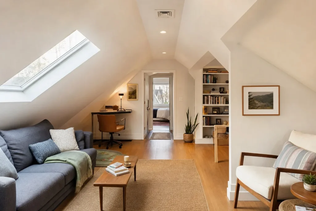 Finished attic room with sloped ceiling