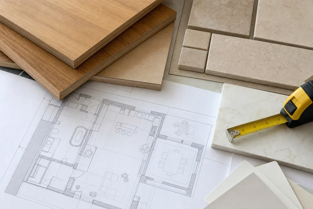 Renovation plans and finish samples for a Queens home