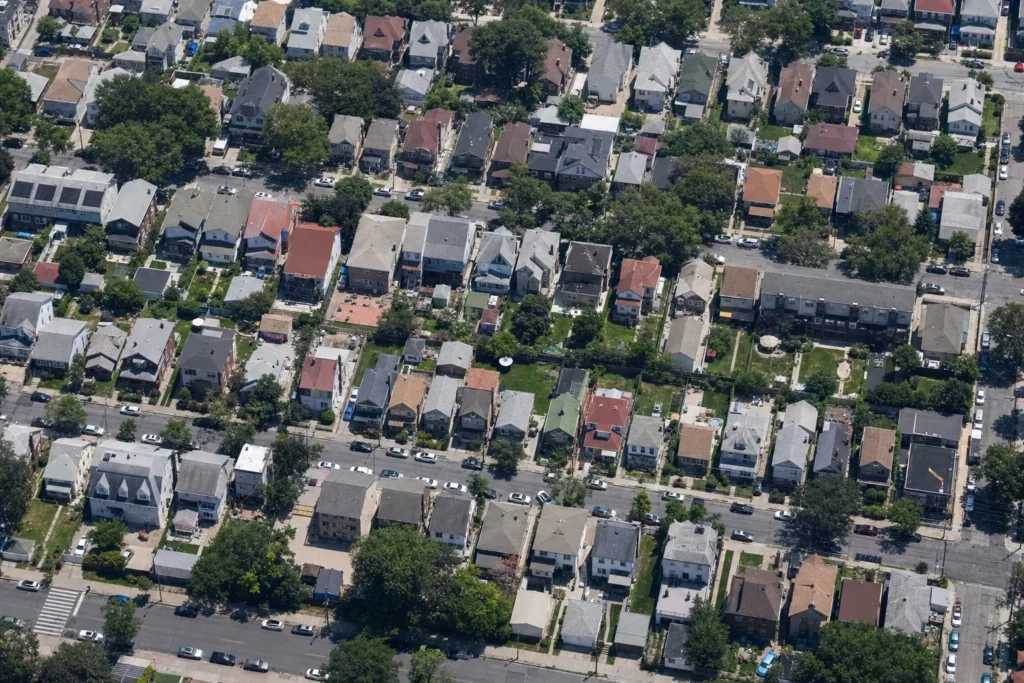 Aerial view of a Queens residential neighborhood