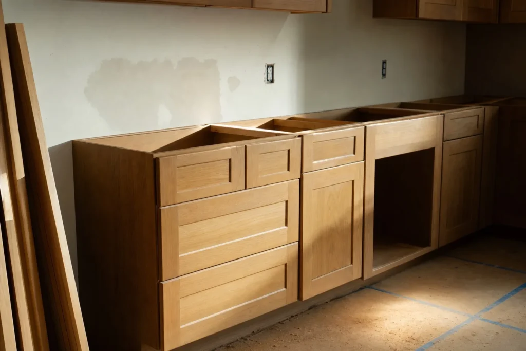 Cabinets during a Queens renovation by CityCore Builders