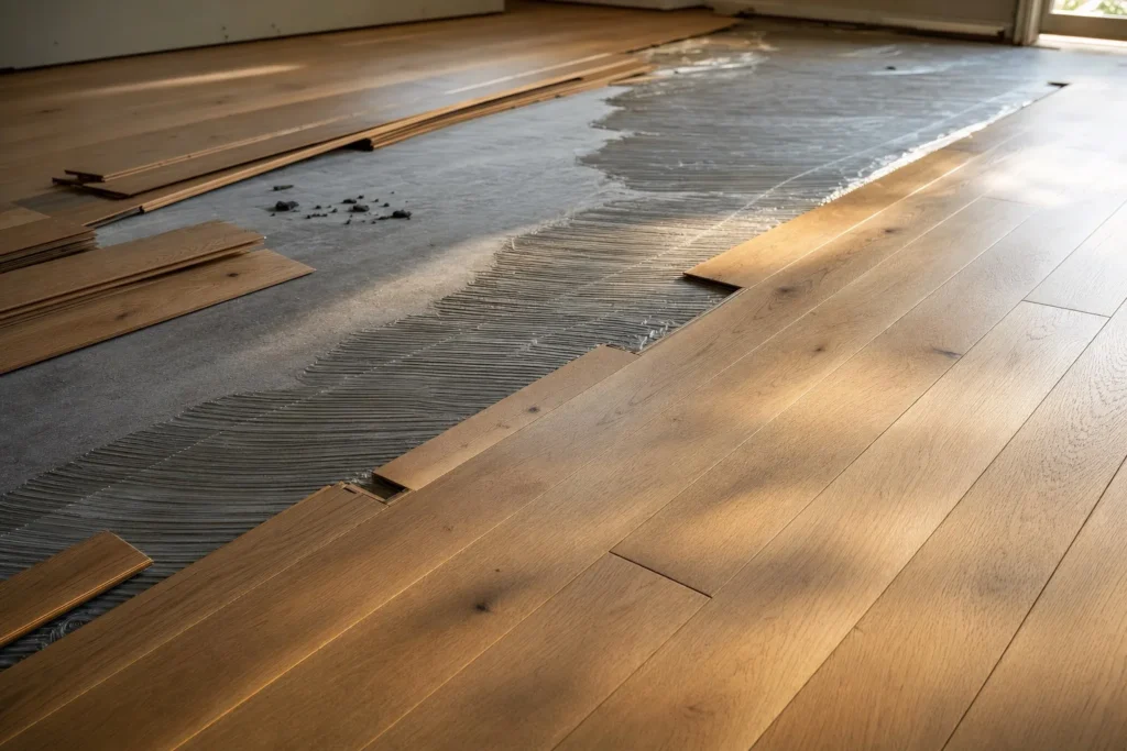 Flooring during a Queens renovation by CityCore Builders